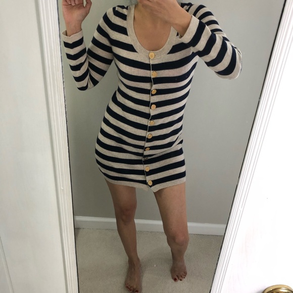 agua cashmere Dresses & Skirts - 💯 cashmere navy striped long sleeves dress